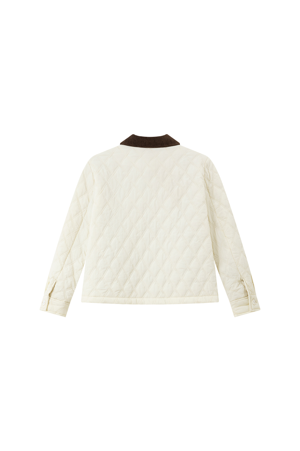 Color-Block Lapel Argyle Puffer Jacket