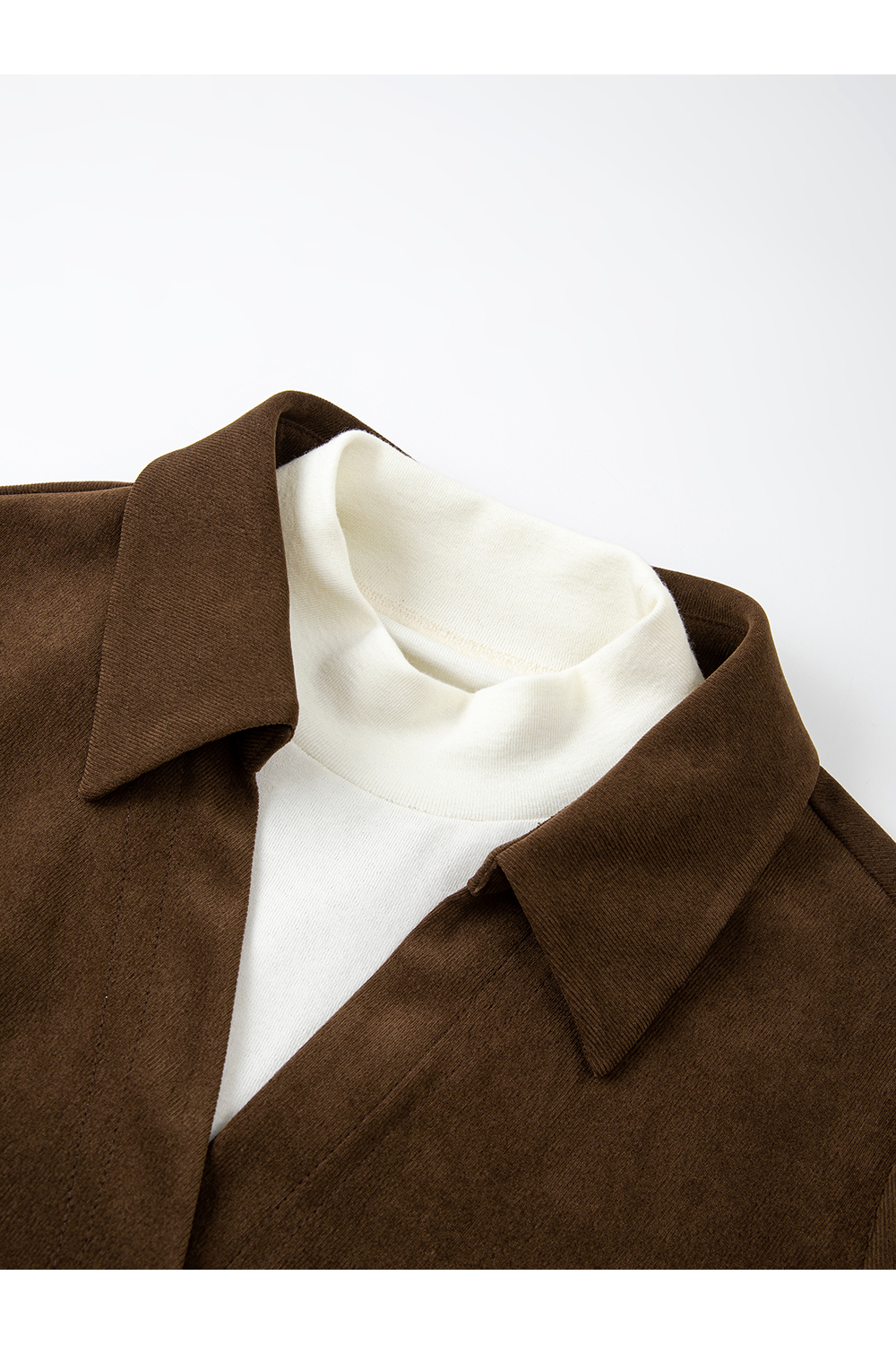 Apricot-Coffee Layered-Look Stand-Collar Shirt