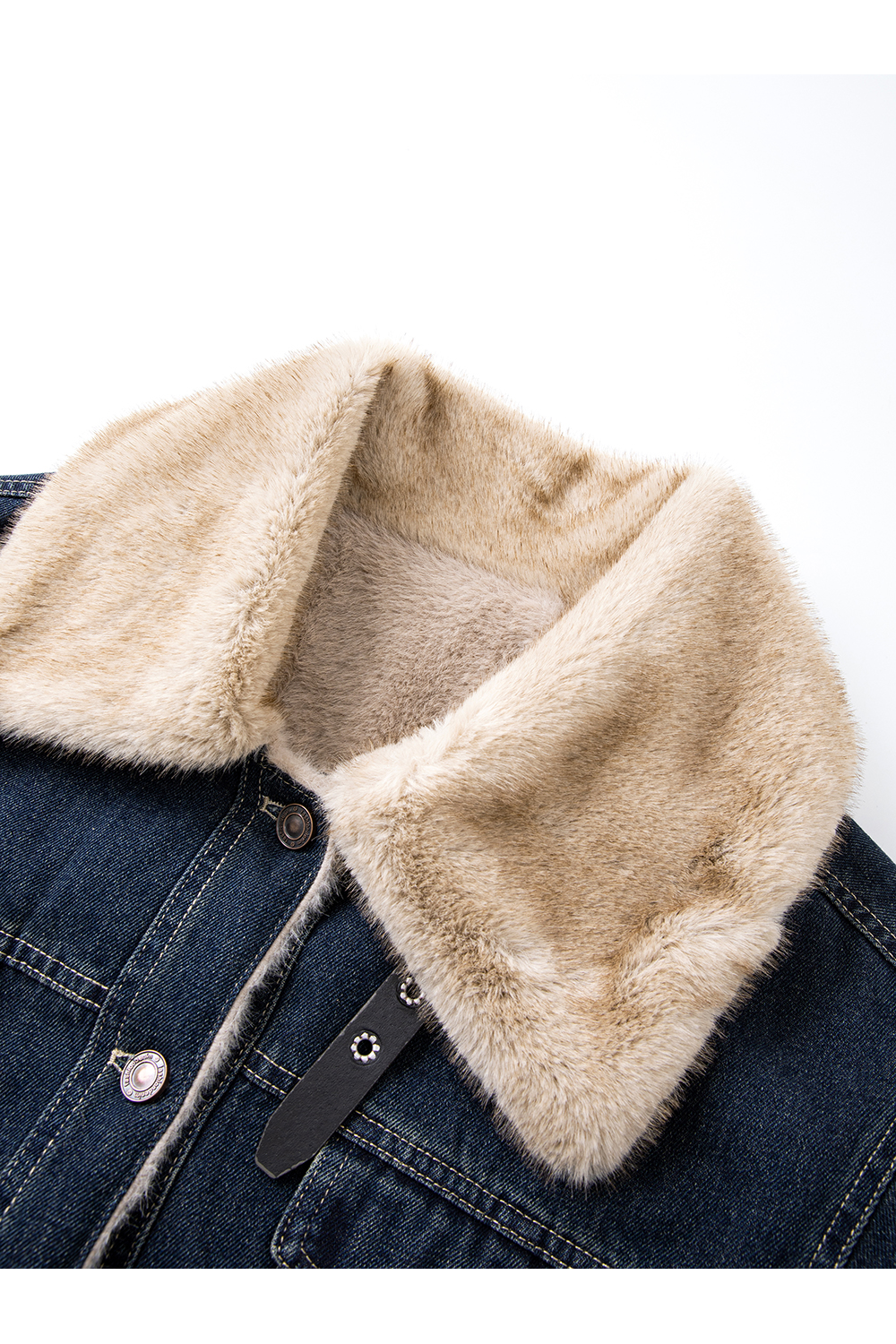Retro turn - down collar fur - collared denim jacket