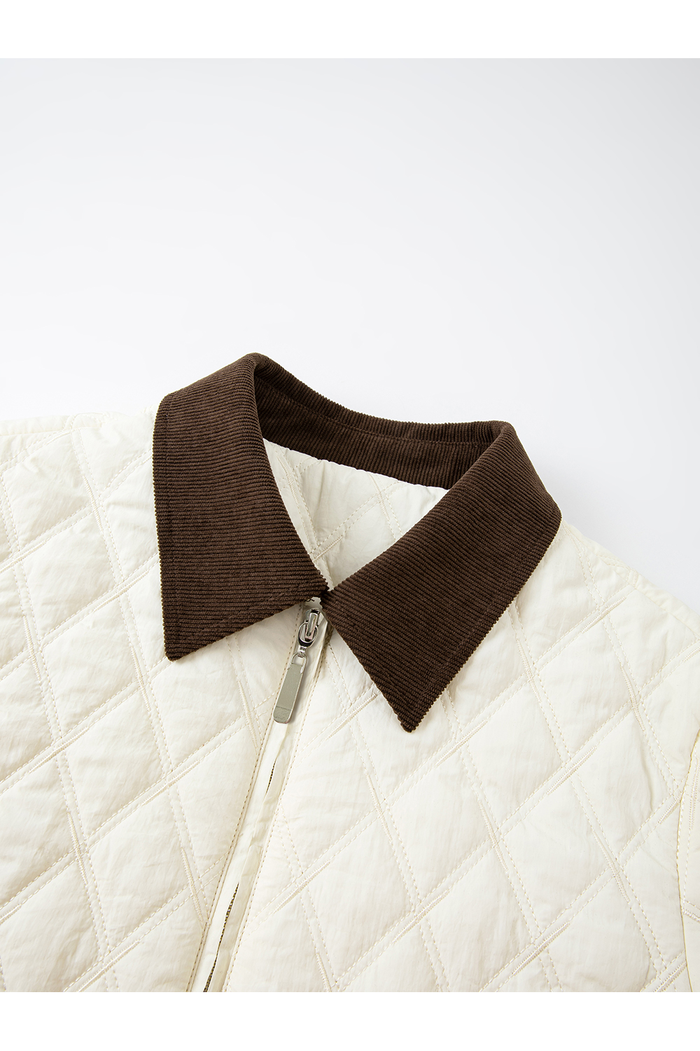 Color-Block Lapel Argyle Puffer Jacket