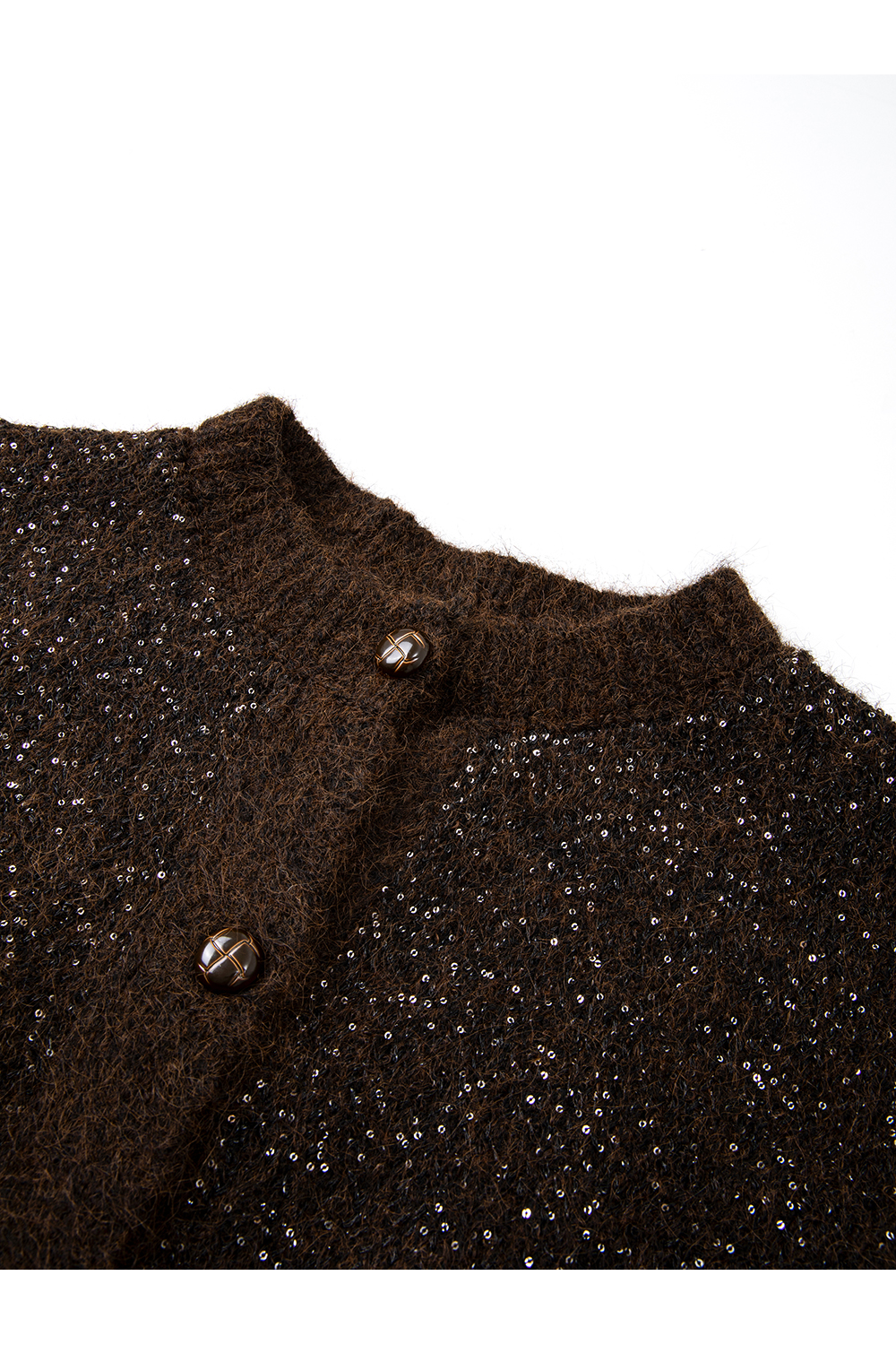 Coffee-Colored Crew Neck Sequin Sweater