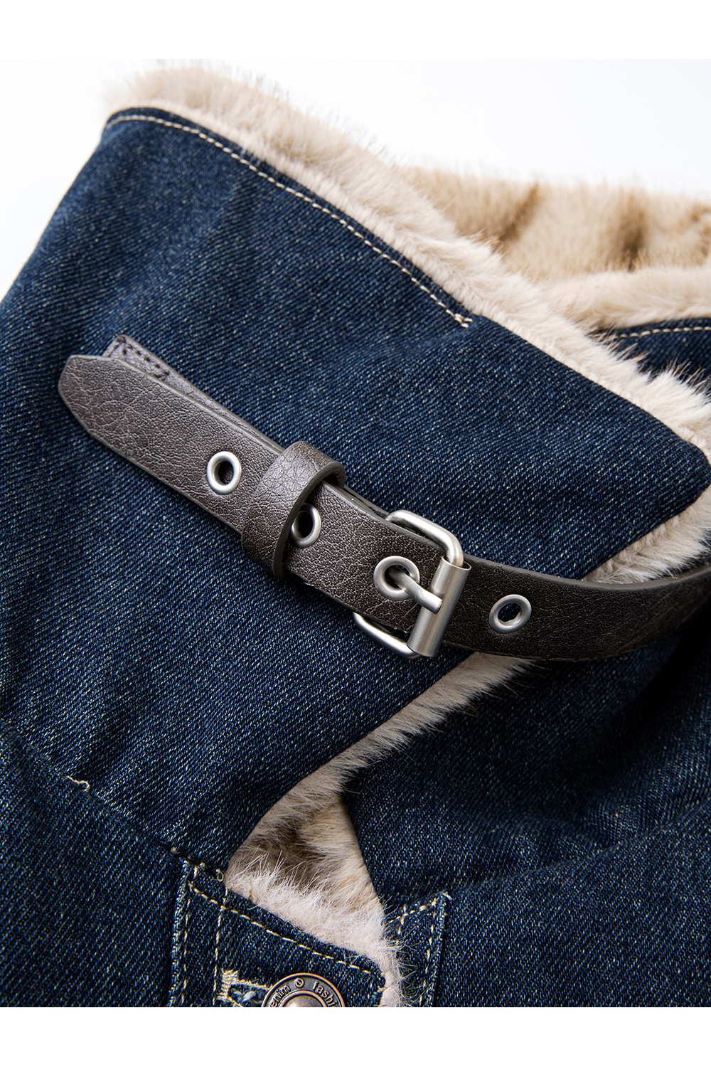 Retro turn - down collar fur - collared denim jacket