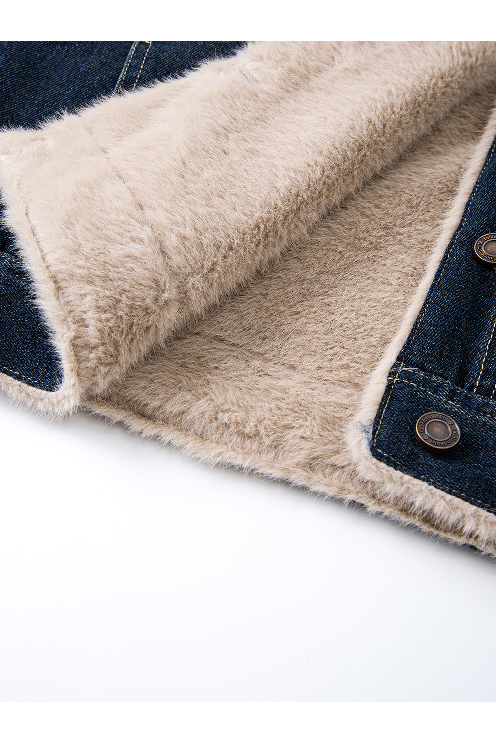 Retro turn - down collar fur - collared denim jacket