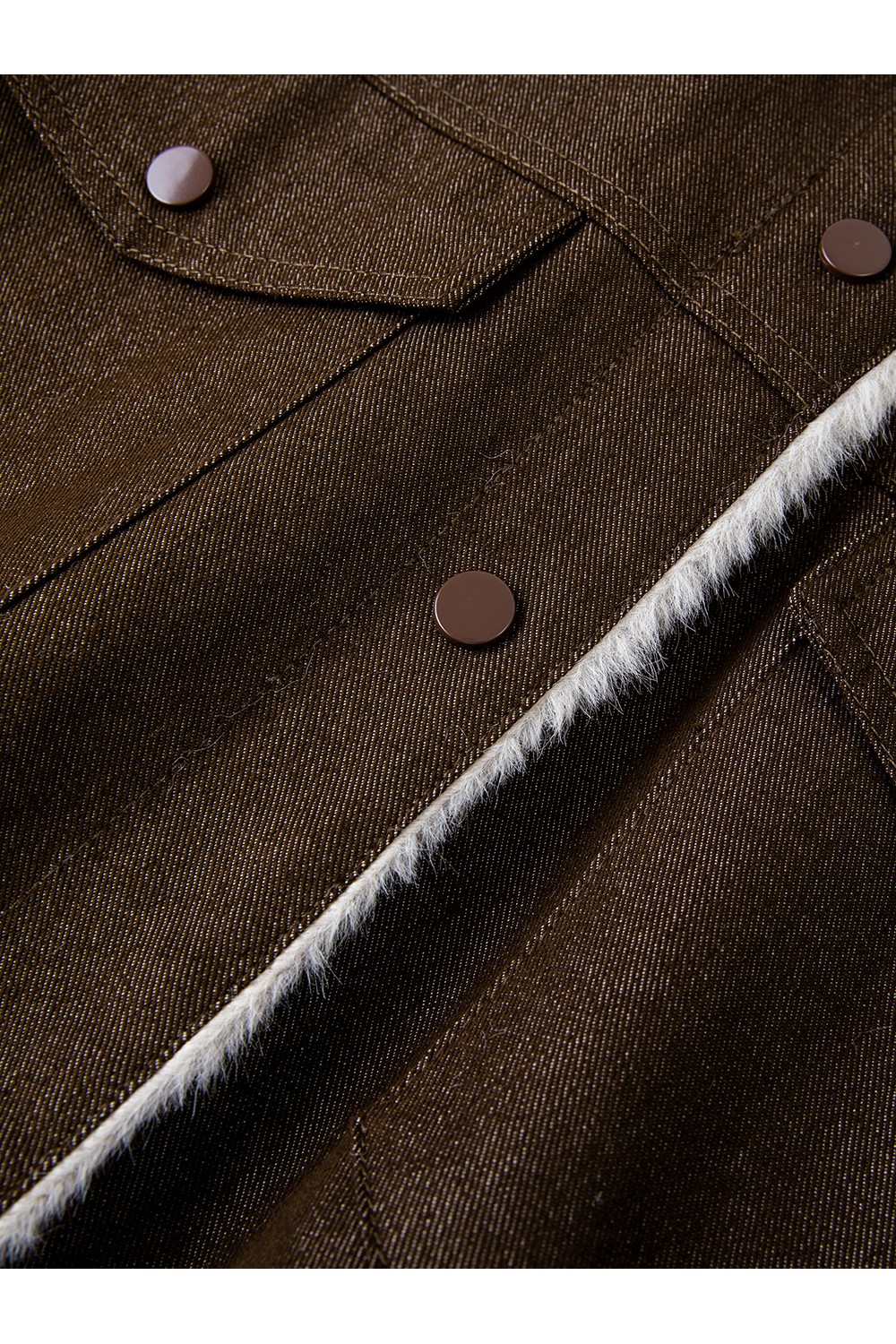 Lapel Brown Fleece-lined Denim Jacket