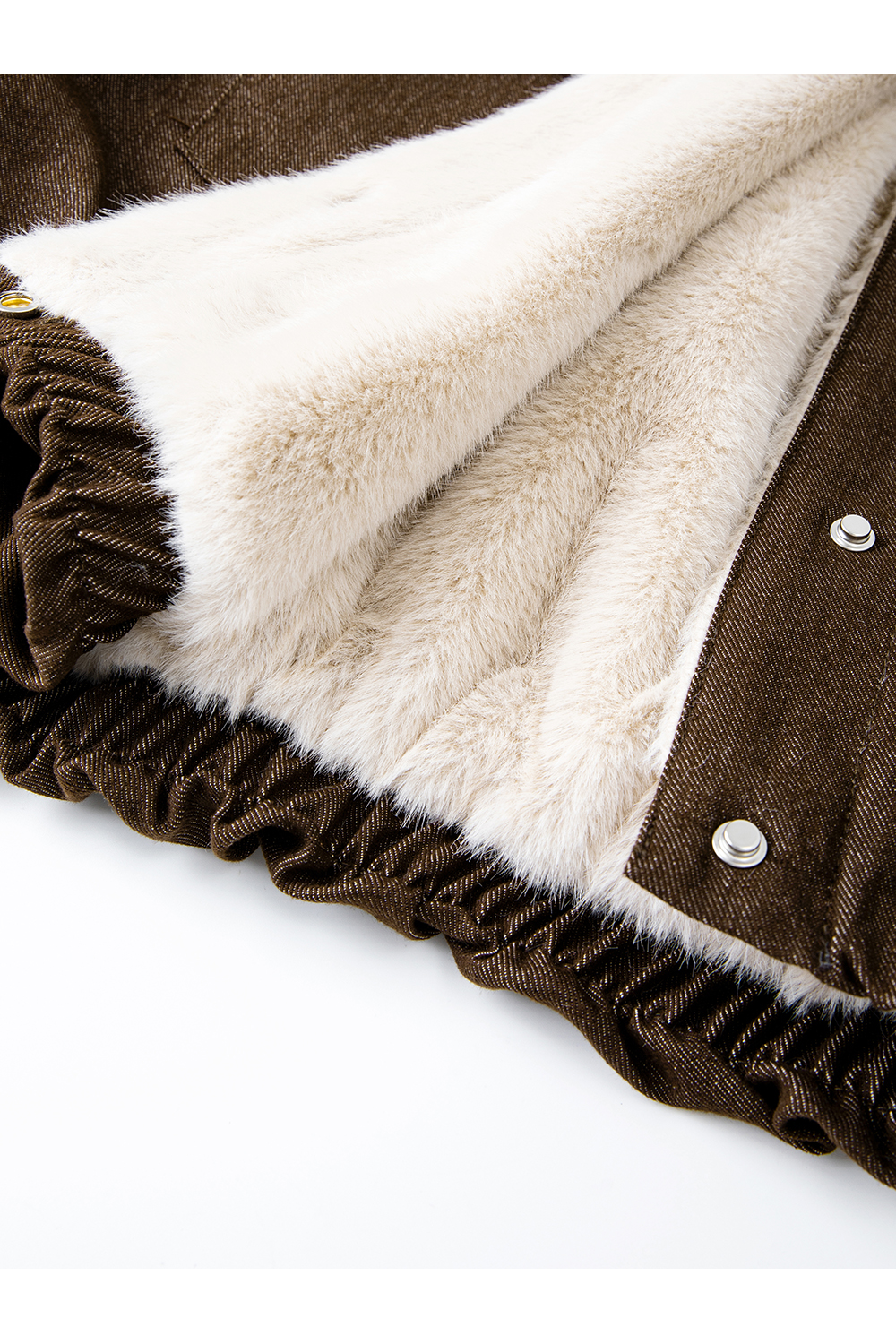 Lapel Brown Fleece-lined Denim Jacket