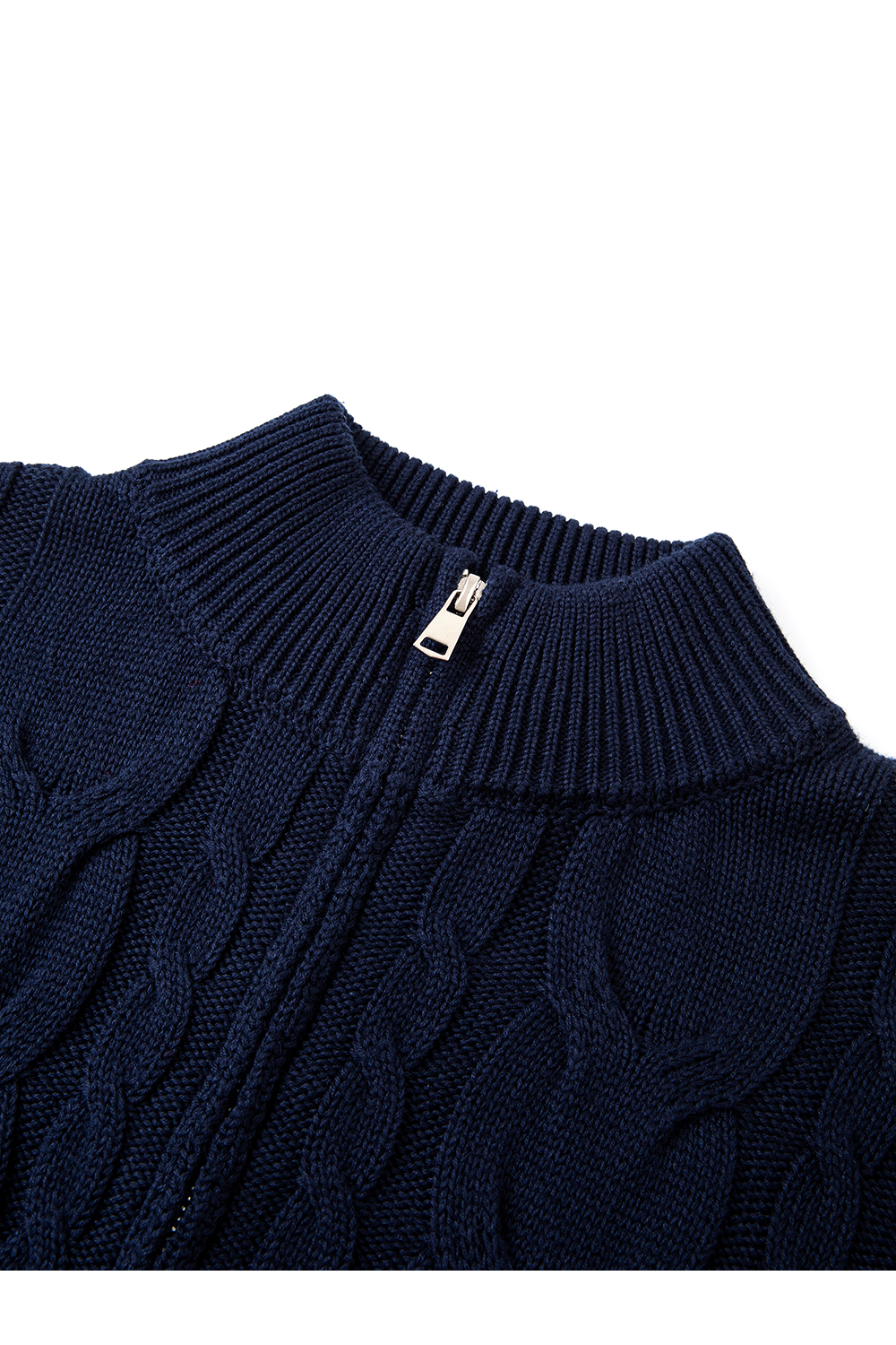 Twisted Cable Stand Neck Zipper Knit Cardigan-VIMLYSTORE