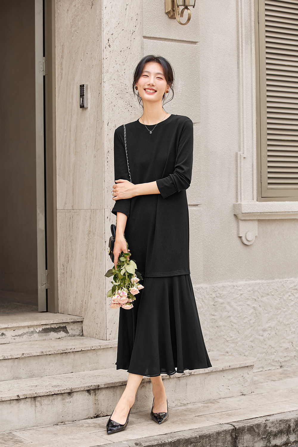 Paneled Seamwork Belted Shirt Dress-VIMLYSTORE