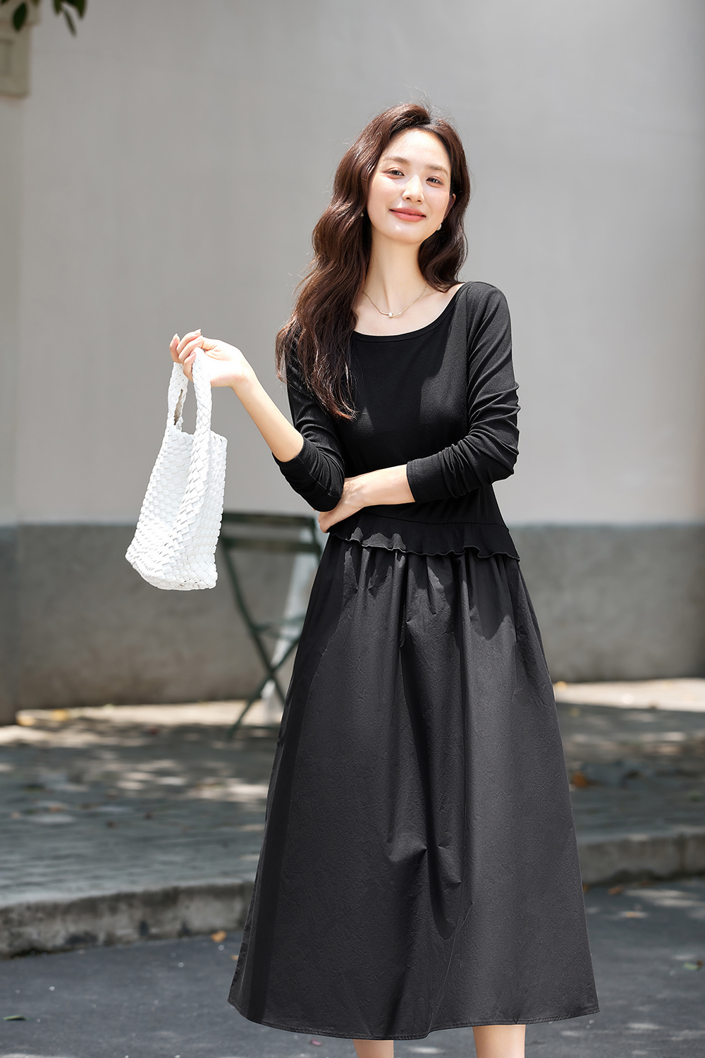 Asymmetric Hem Black Shift Dress-VIMLYSTORE