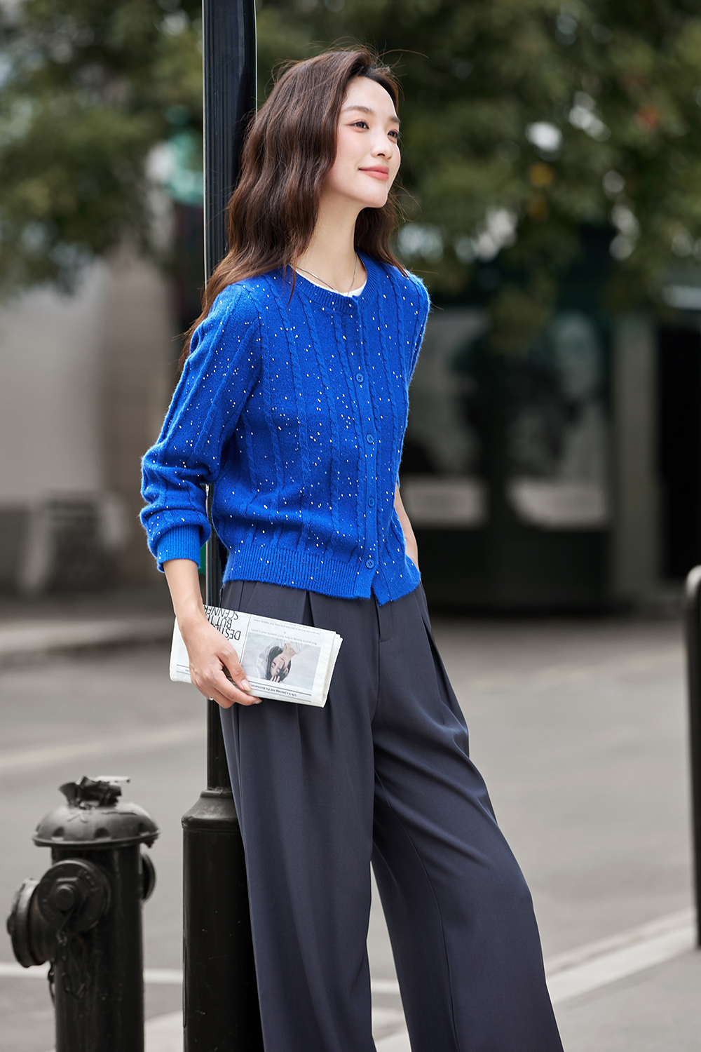 Sequin-Embellished Cable-Knit Cardigan-VIMLYSTORE