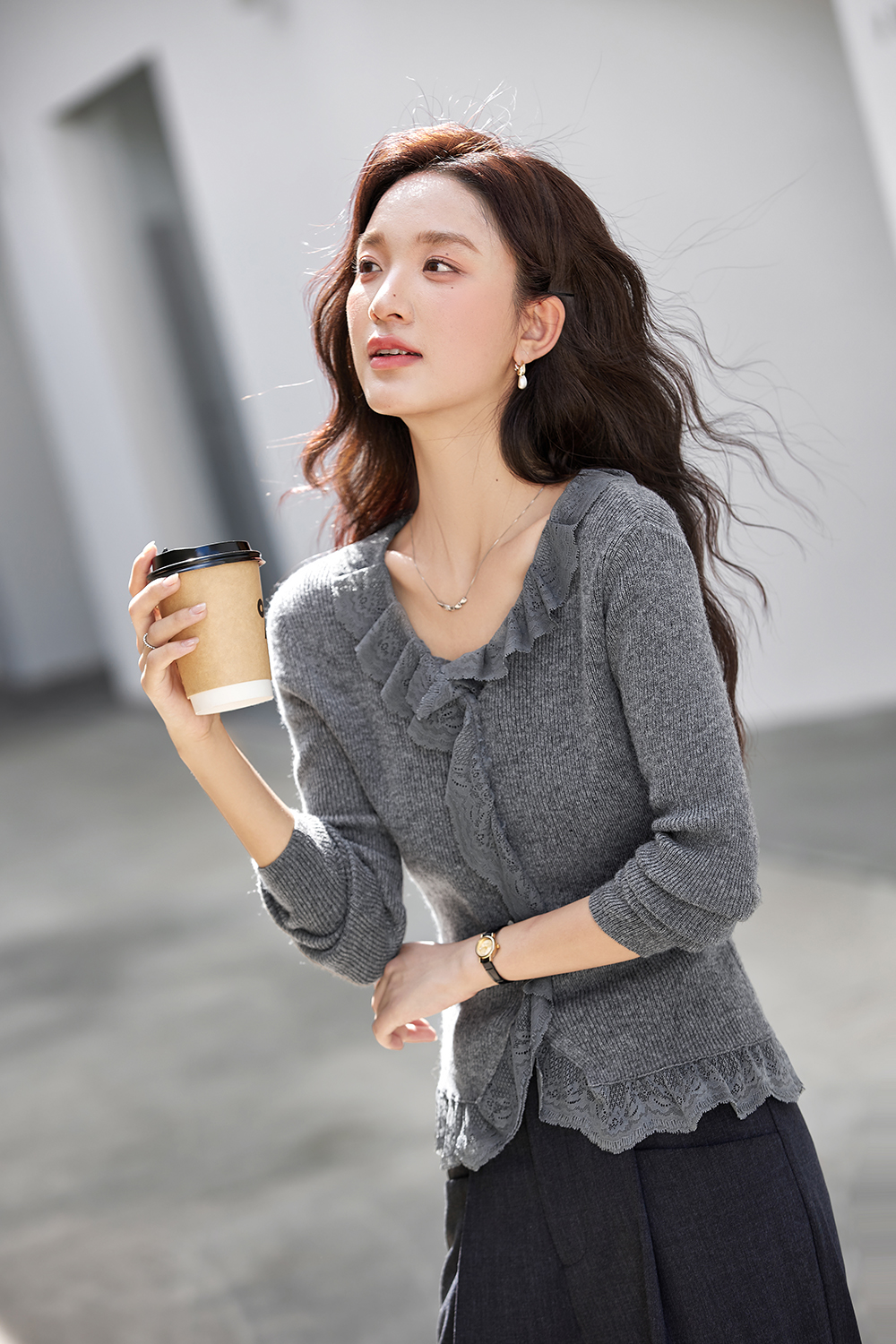 Lace-Trimmed V-Neck Layering Knit Camisole-VIMLYSTORE