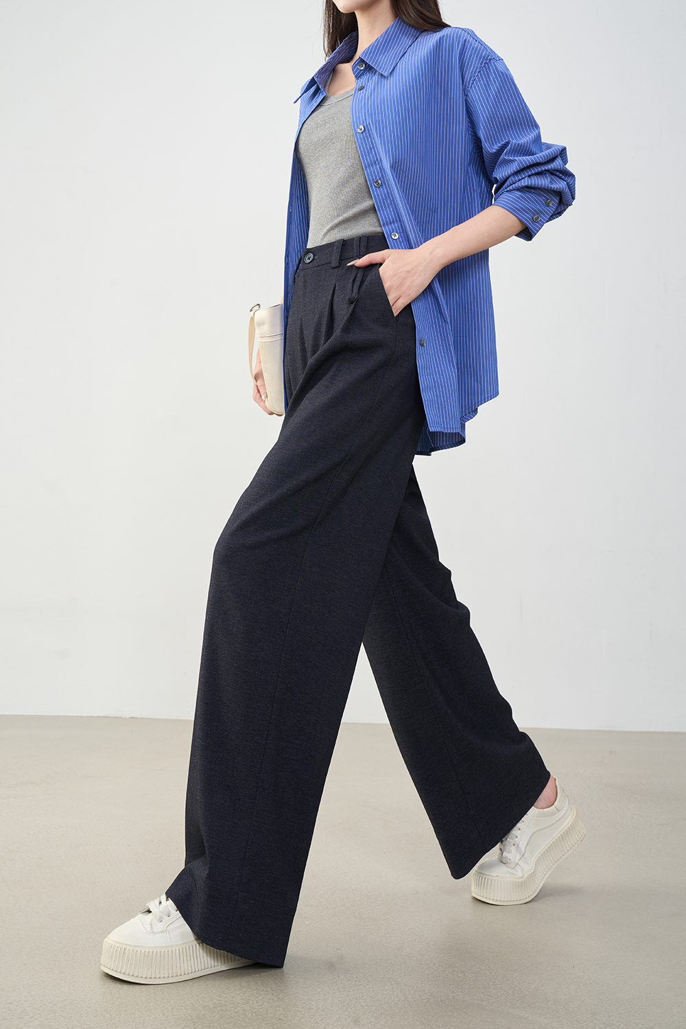 Draping Textured Versatile Commute Casual Wide-Leg Trousers-VIMLYSTORE