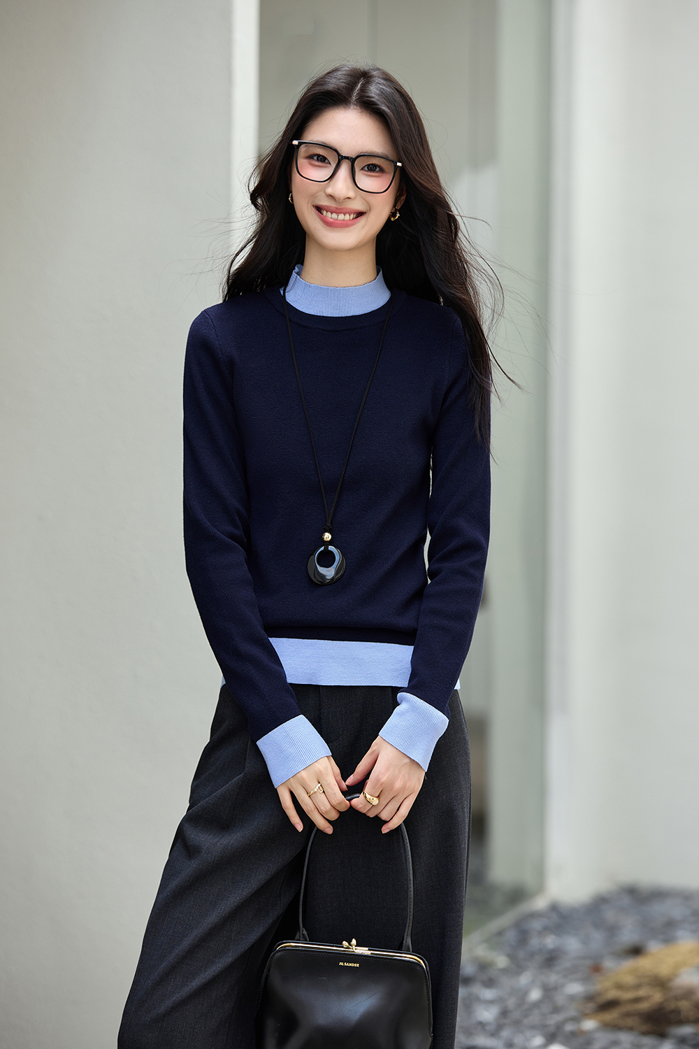 High Neck Color-Block Slimming Versatile Base Layer Knit Top-VIMLYSTORE