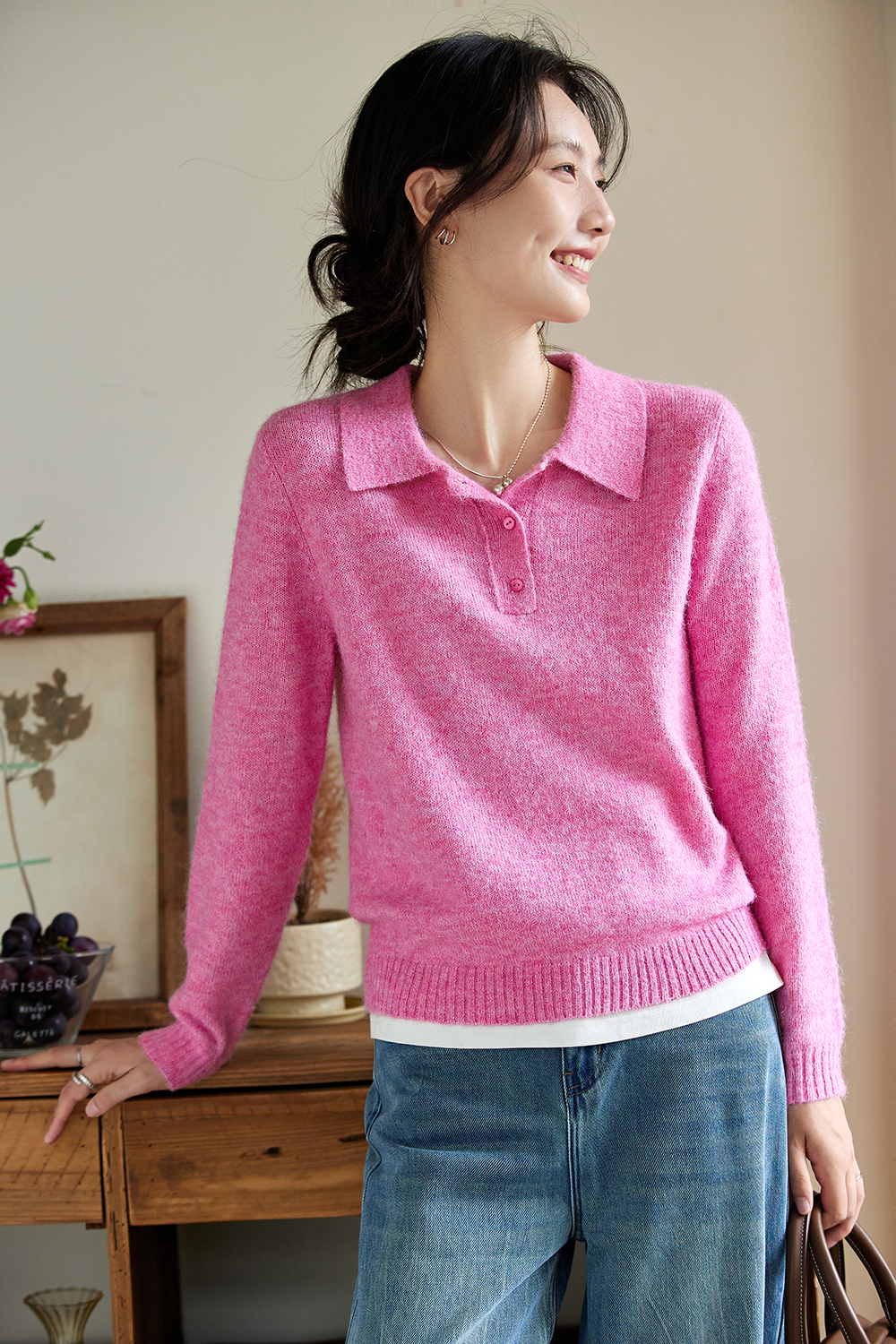 Soft Lapel Wool Blend Casual Knit Sweater-VIMLYSTORE