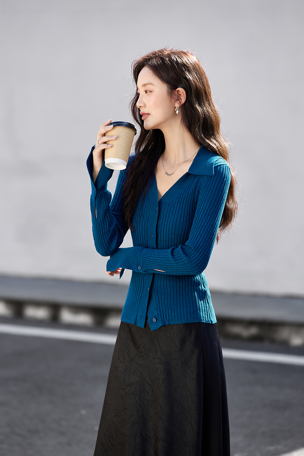 Minimalist Slimming Fitted Ribbed Fold-Over V-Neck Knit Cardigan-VIMLYSTORE