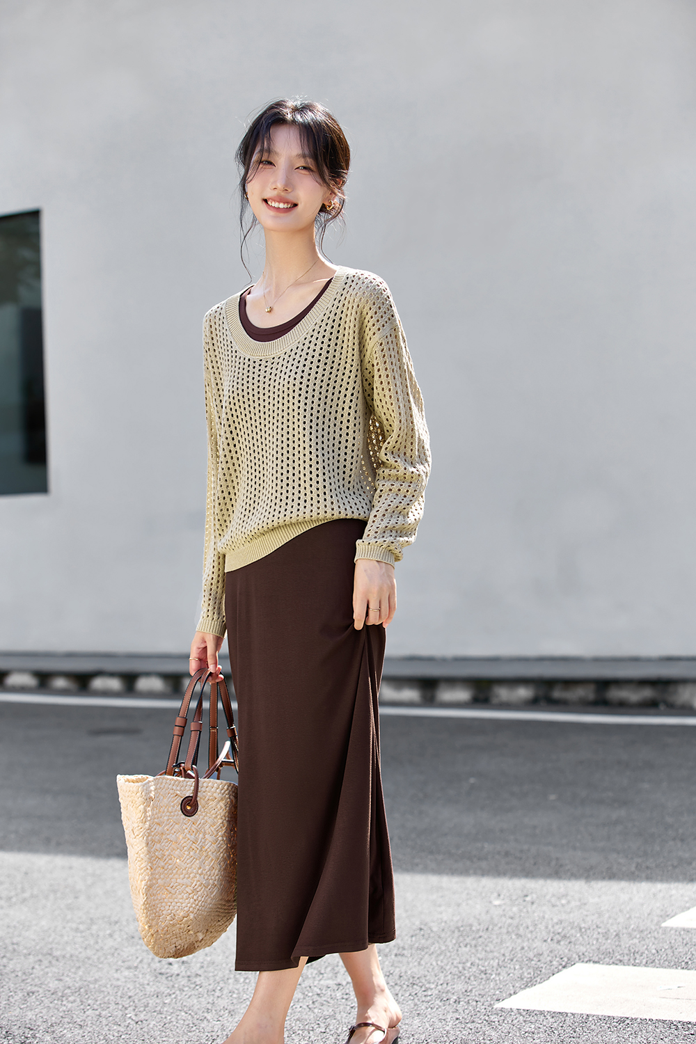 Cut-Out U-Neck Knit Top and Vest Dress Two-Piece Set-VIMLYSTORE