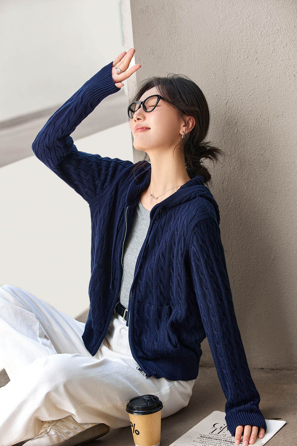 Lazy Style High-End Hooded Cable Knit Cardigan-VIMLYSTORE