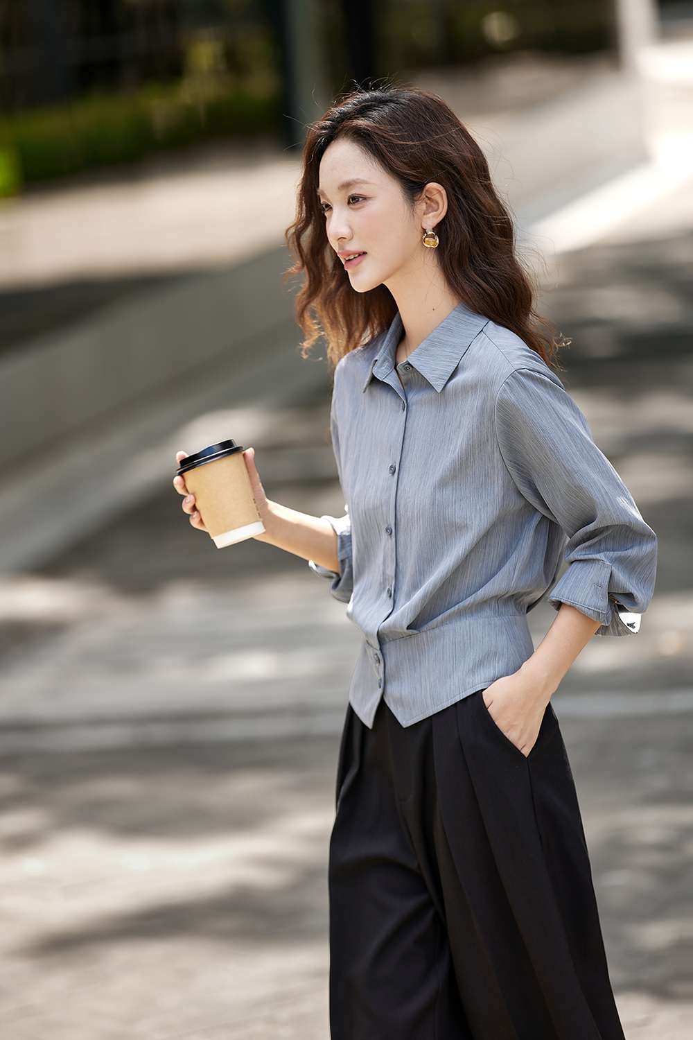 Irregular Design Elegant Striped Lapel Shirt-VIMLYSTORE