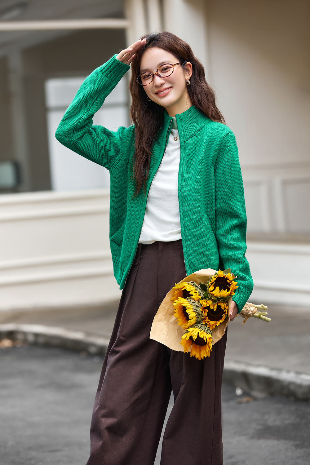 Zip-Up High Neck Versatile Knit Convertible Lapel Cardigan-VIMLYSTORE