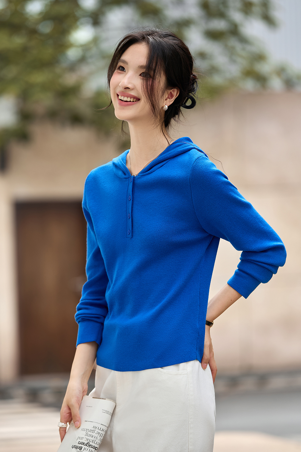 Wool-Blend Hooded Longline Knit Top-VIMLYSTORE