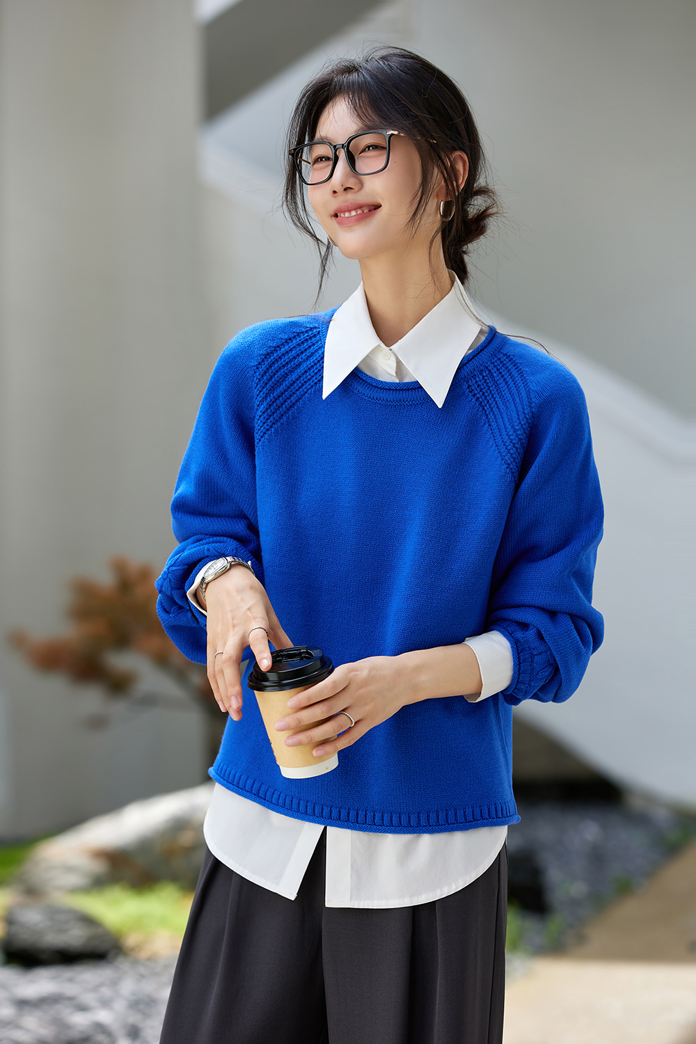 Blue three-dimensional crocheted sweater-VIMLYSTORE