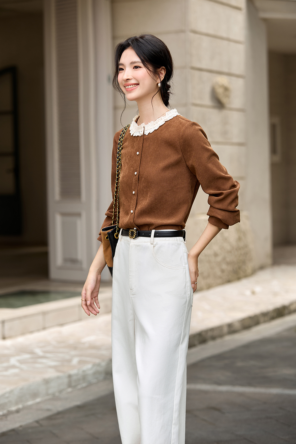 Corduroy Shirt with Lace Trim-VIMLYSTORE