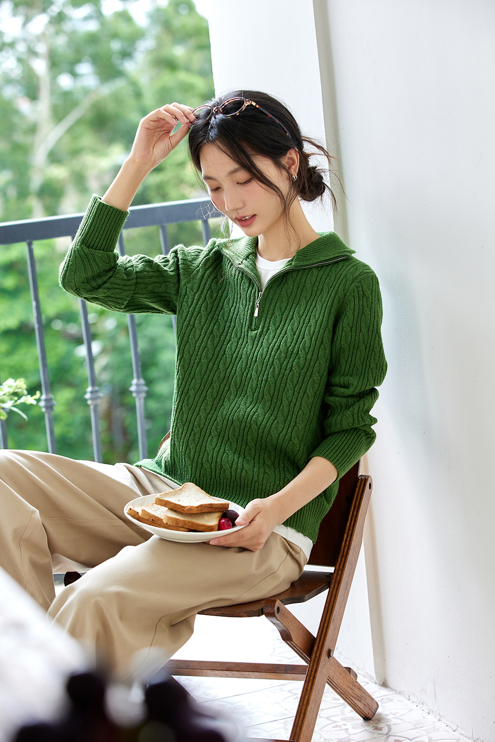 Lapel long sleeve knitted sweater-VIMLYSTORE