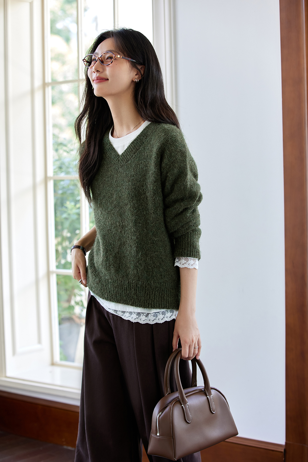 Plush green leisure sweater-VIMLYSTORE