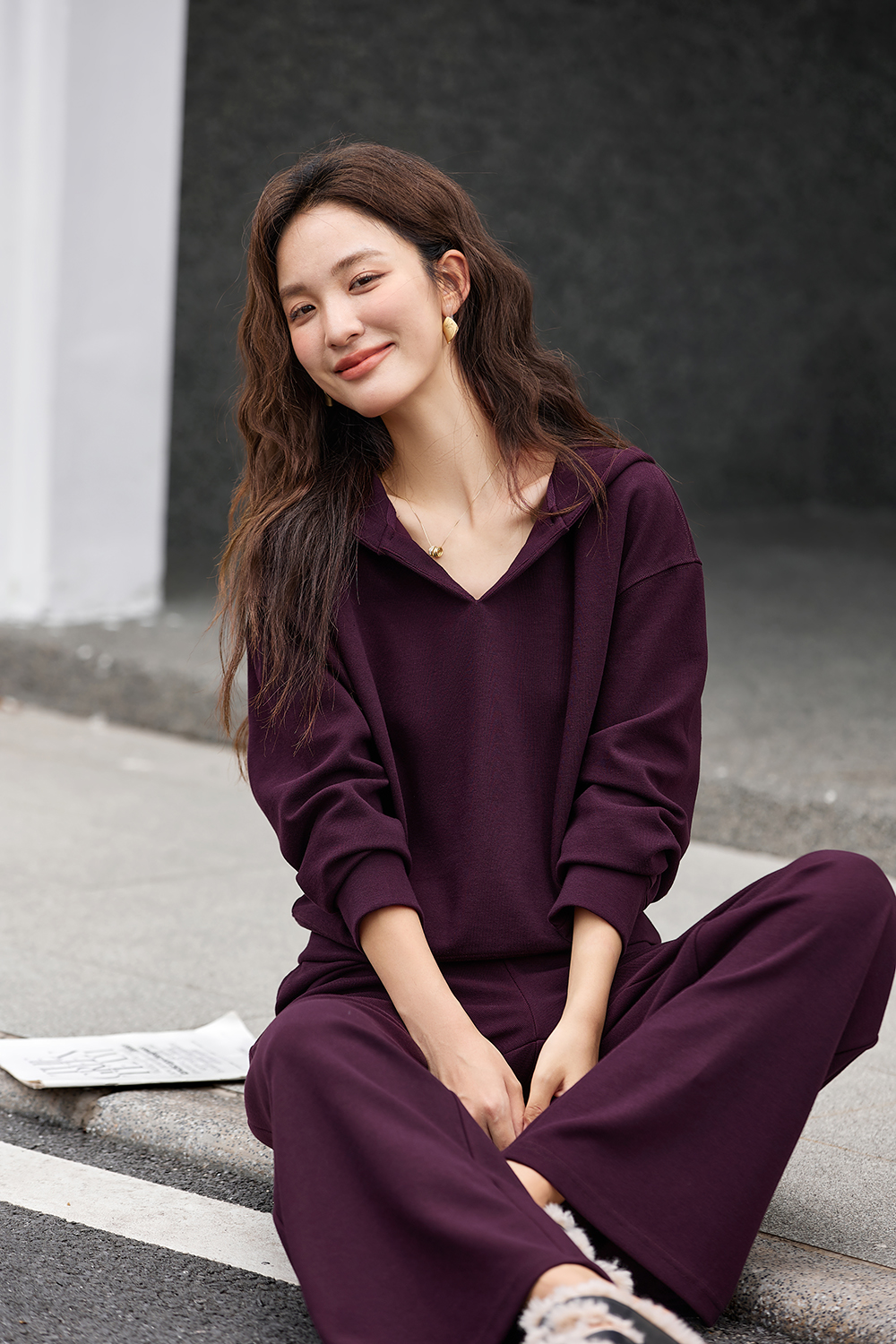 Hooded Sweatshirt Wide-Leg Pants Knit Set-VIMLYSTORE