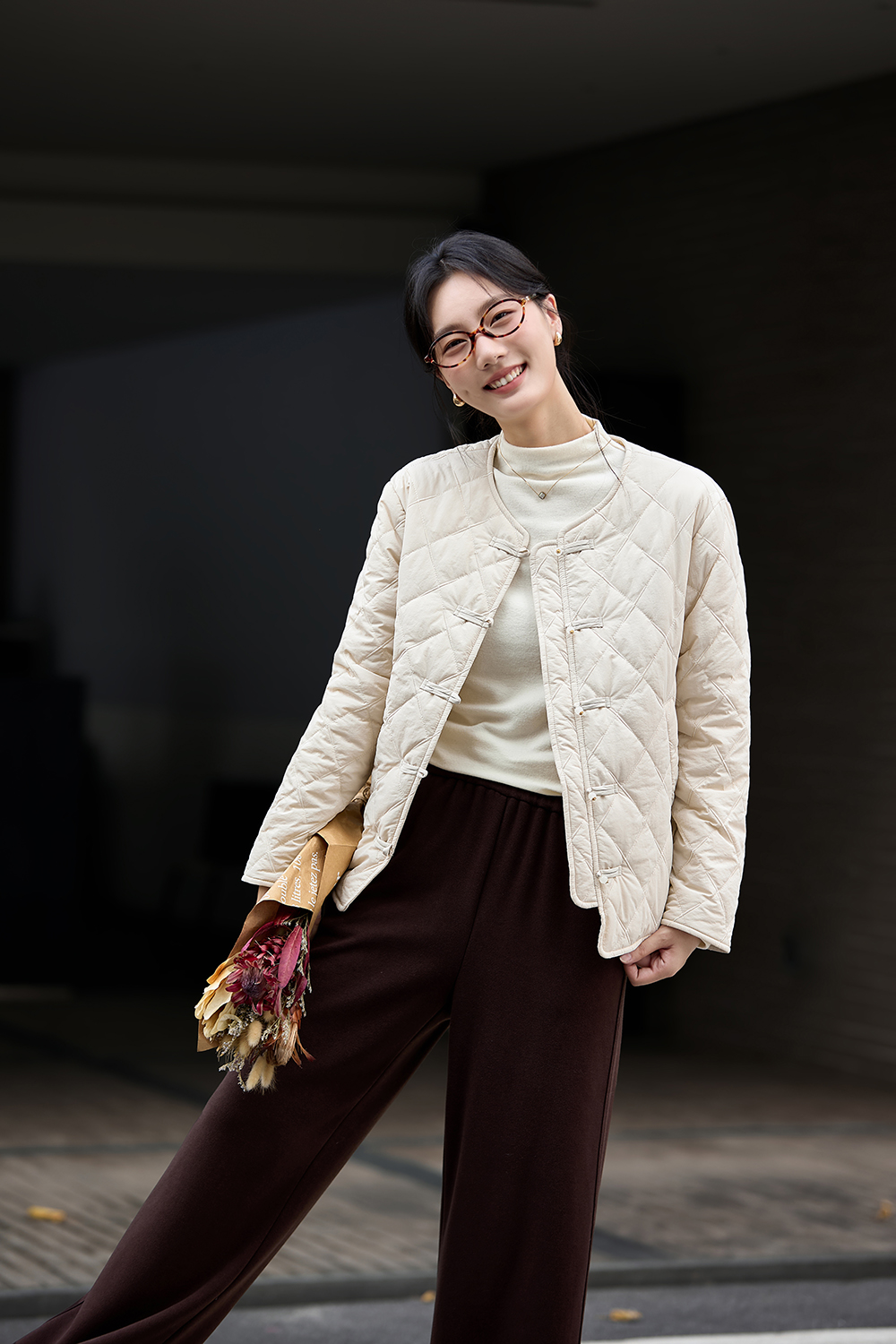 Loose Frog Closure Diamond Quilted Warm Cotton Jacket-VIMLYSTORE