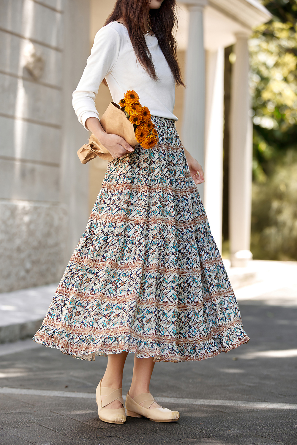 Vacation Style Floral Print Tiered Skirt-VIMLYSTORE