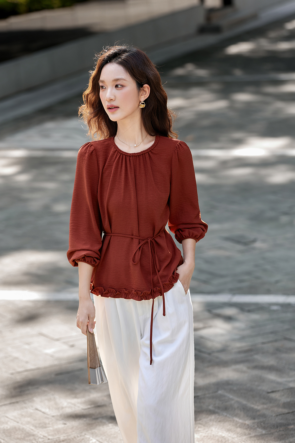 Vintage Round Neck Ruffle Collar Shirt-VIMLYSTORE