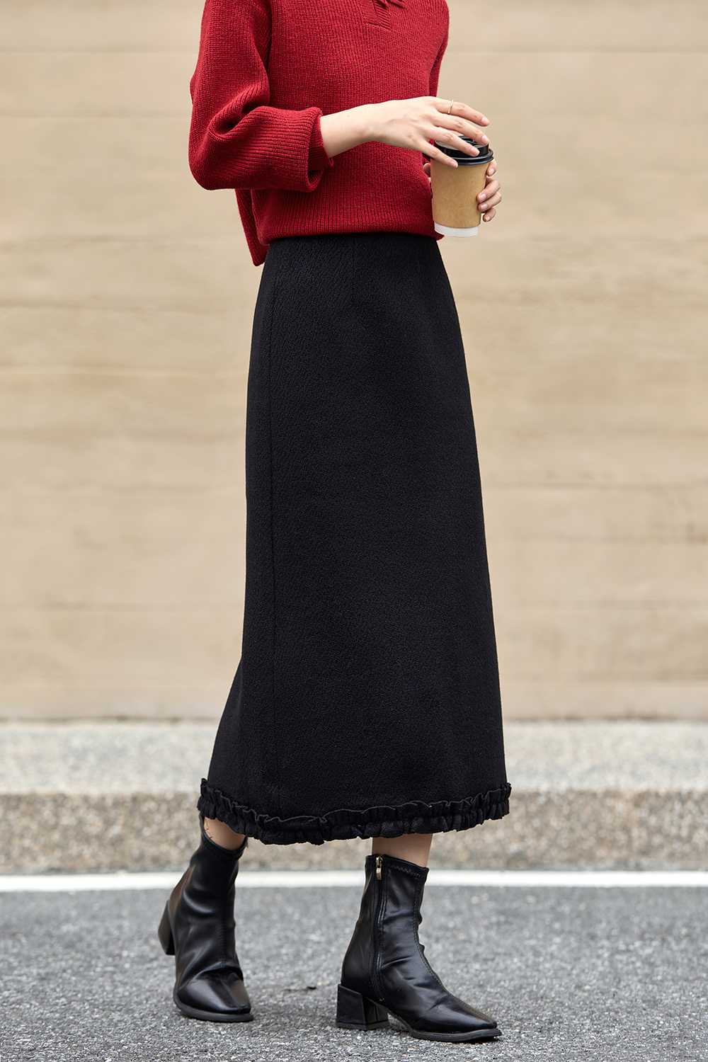 Textured Ruffle Trim Long Skirt-VIMLYSTORE