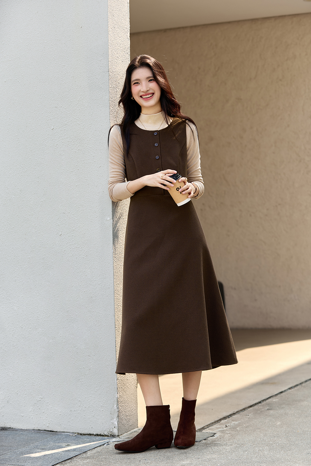 Stand Collar Knit Slip Vest Dress Set-VIMLYSTORE