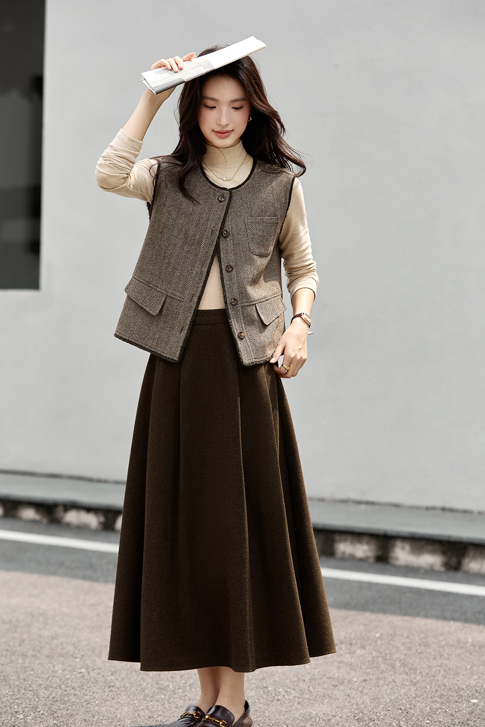 Round Neck Vest A-Line Long Skirt Set-VIMLYSTORE