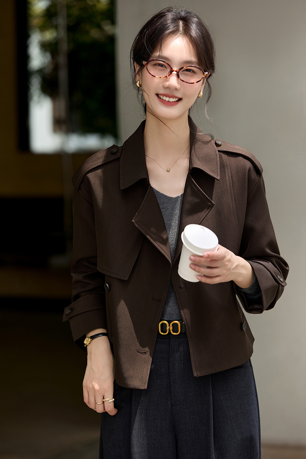 Commute Style Short Height Increasing Slimming Lapel Trench Coat-VIMLYSTORE