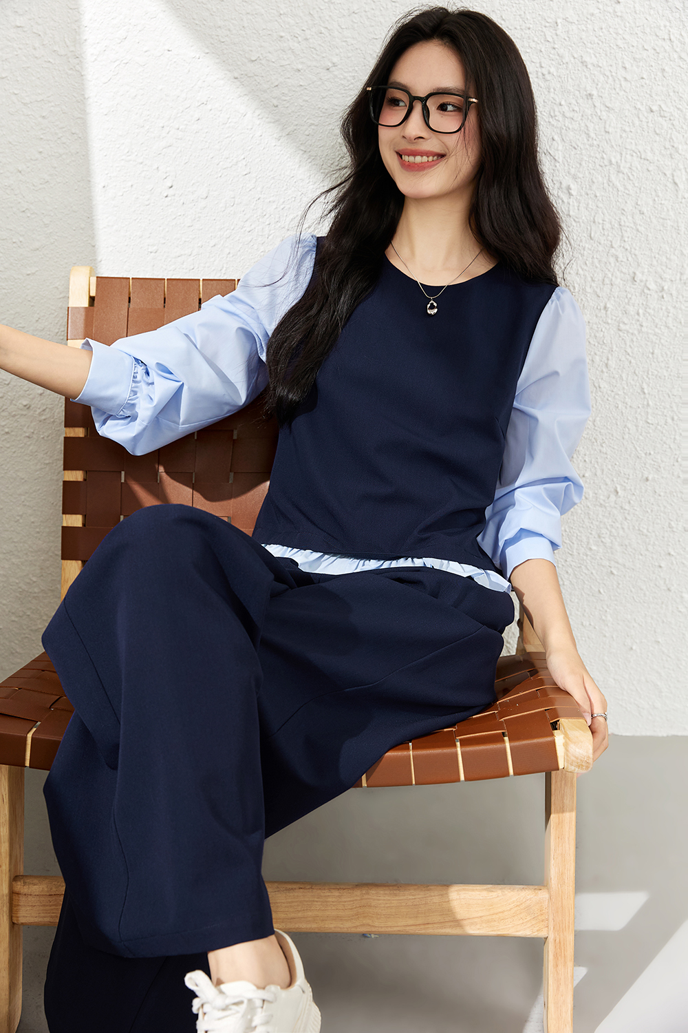 Color-Block Twin-Set with Palazzo Pants-VIMLYSTORE