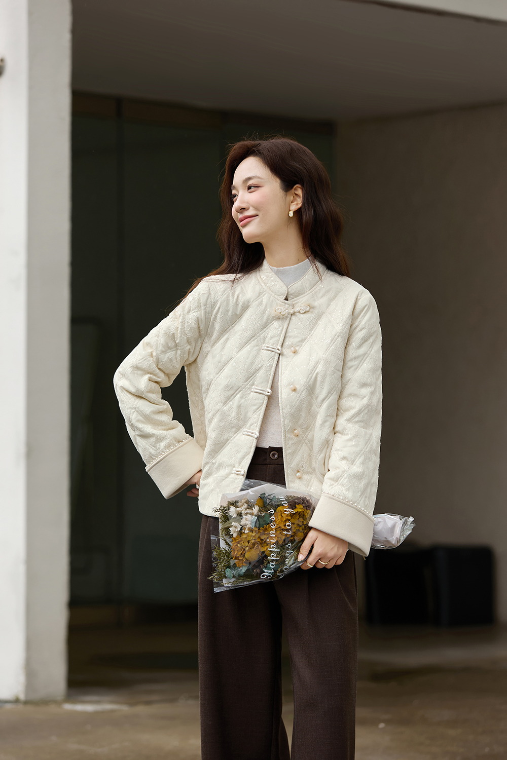Neo-Chinese Lace-Embroidered Cotton Coat-VIMLYSTORE