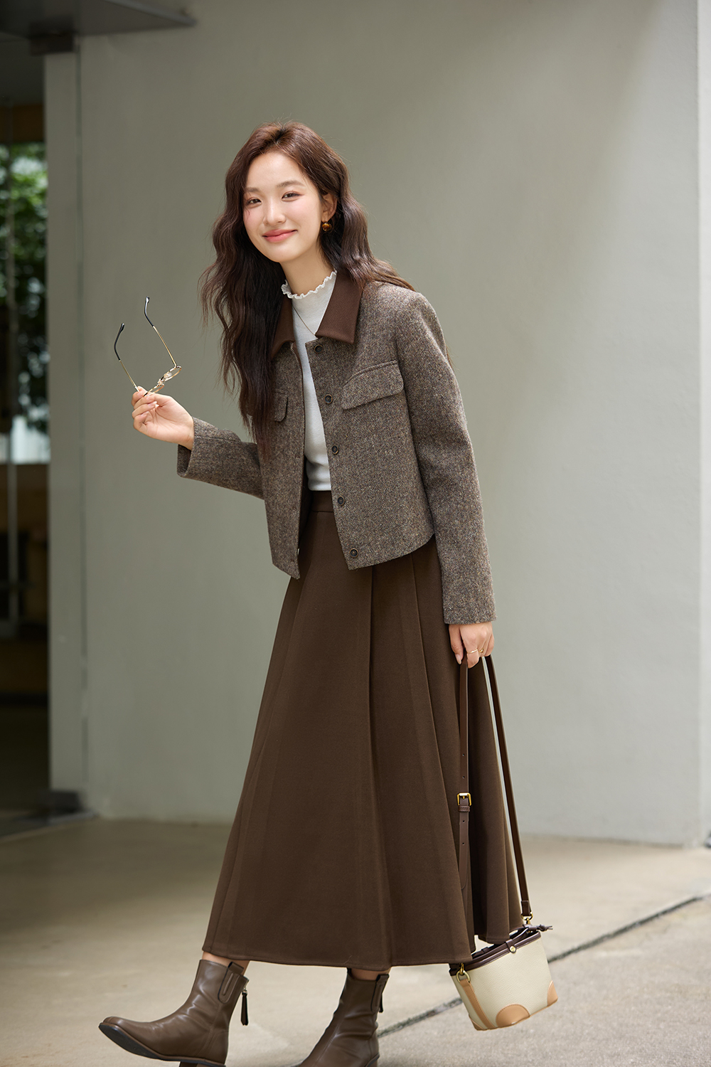 Vintage Wool Coat with Midi Skirt-VIMLYSTORE