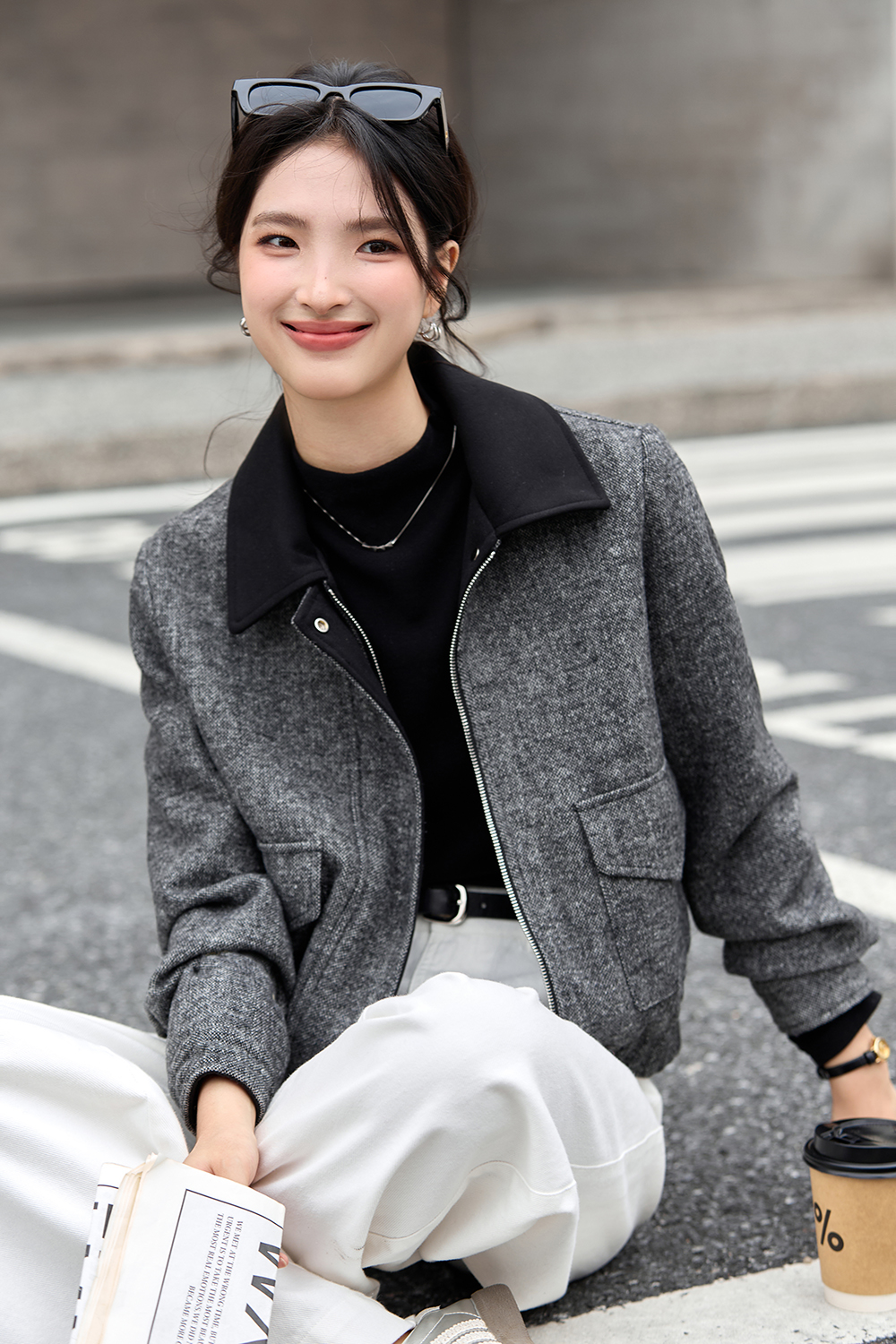 Vintage Gray Flecked Wool-Blend Coat-VIMLYSTORE