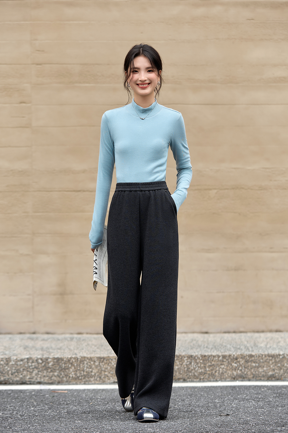 Gray Versatile Wide-Leg Trousers with Relaxed Fit-VIMLYSTORE