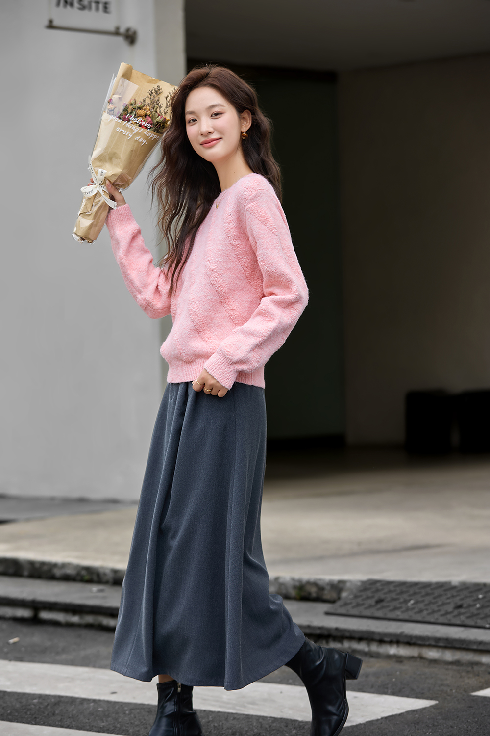 Soft Round Neck Textured Knit Sweater-VIMLYSTORE