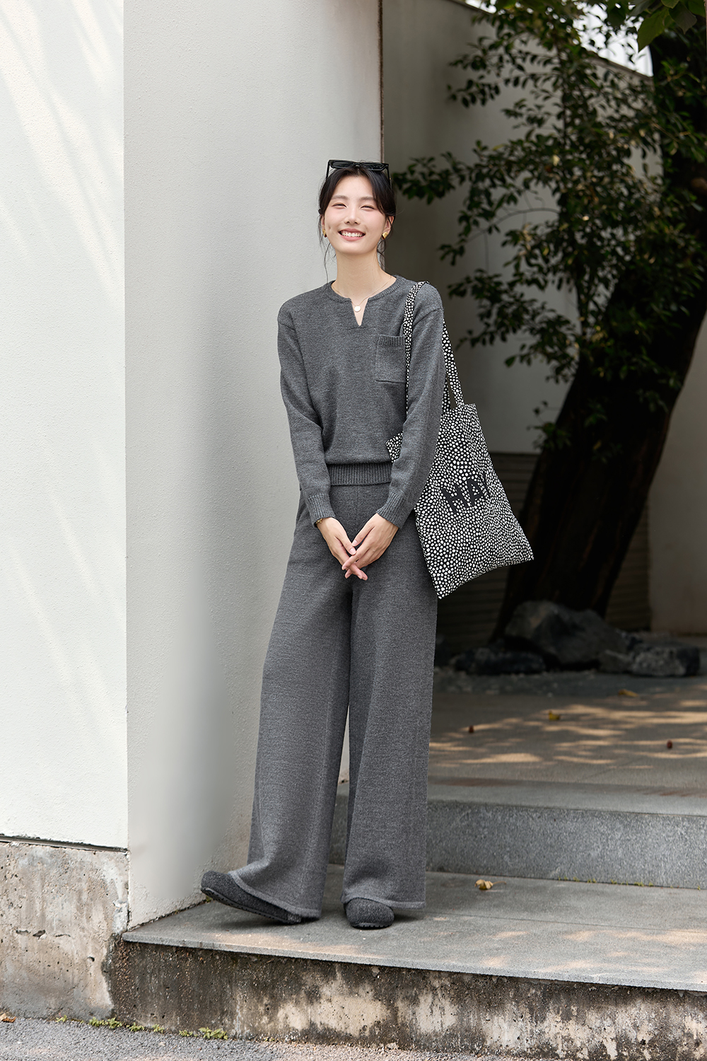 V-Neck Sweater & Straight Pants Set-VIMLYSTORE