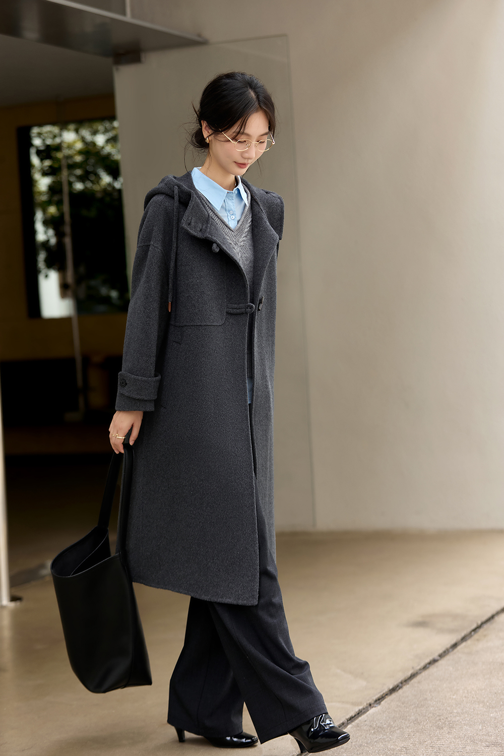 Reversible Hooded Woolen Overcoat-VIMLYSTORE