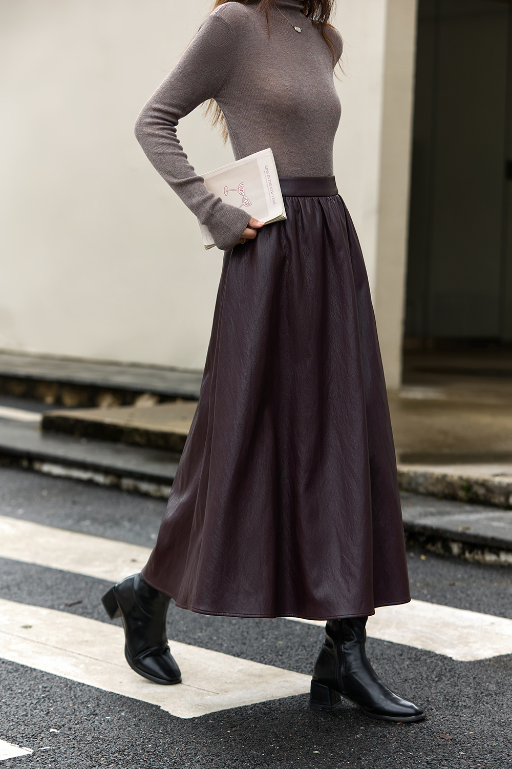 French Leather Midi Skirt