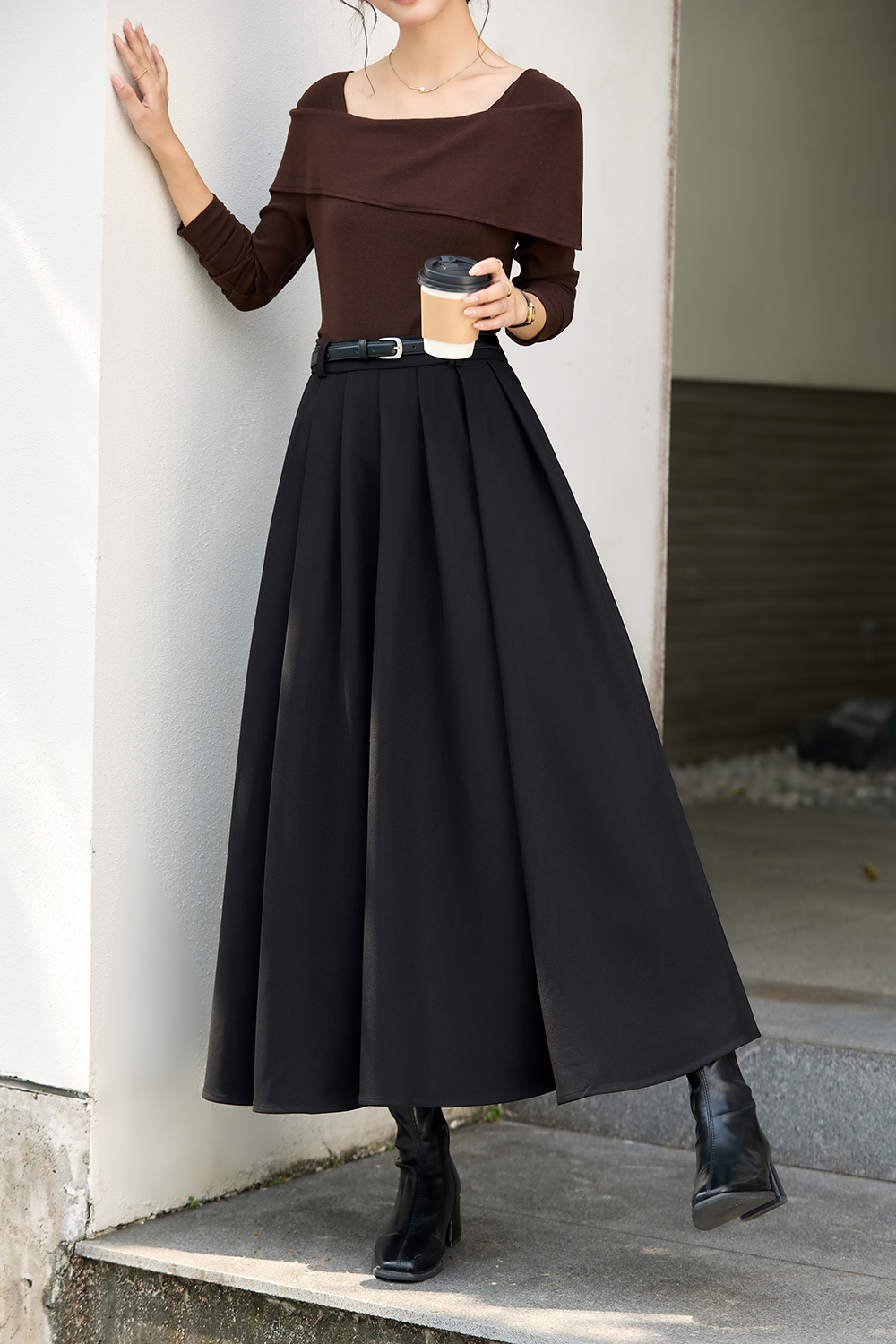 Tailored Pleated Midi Skirt