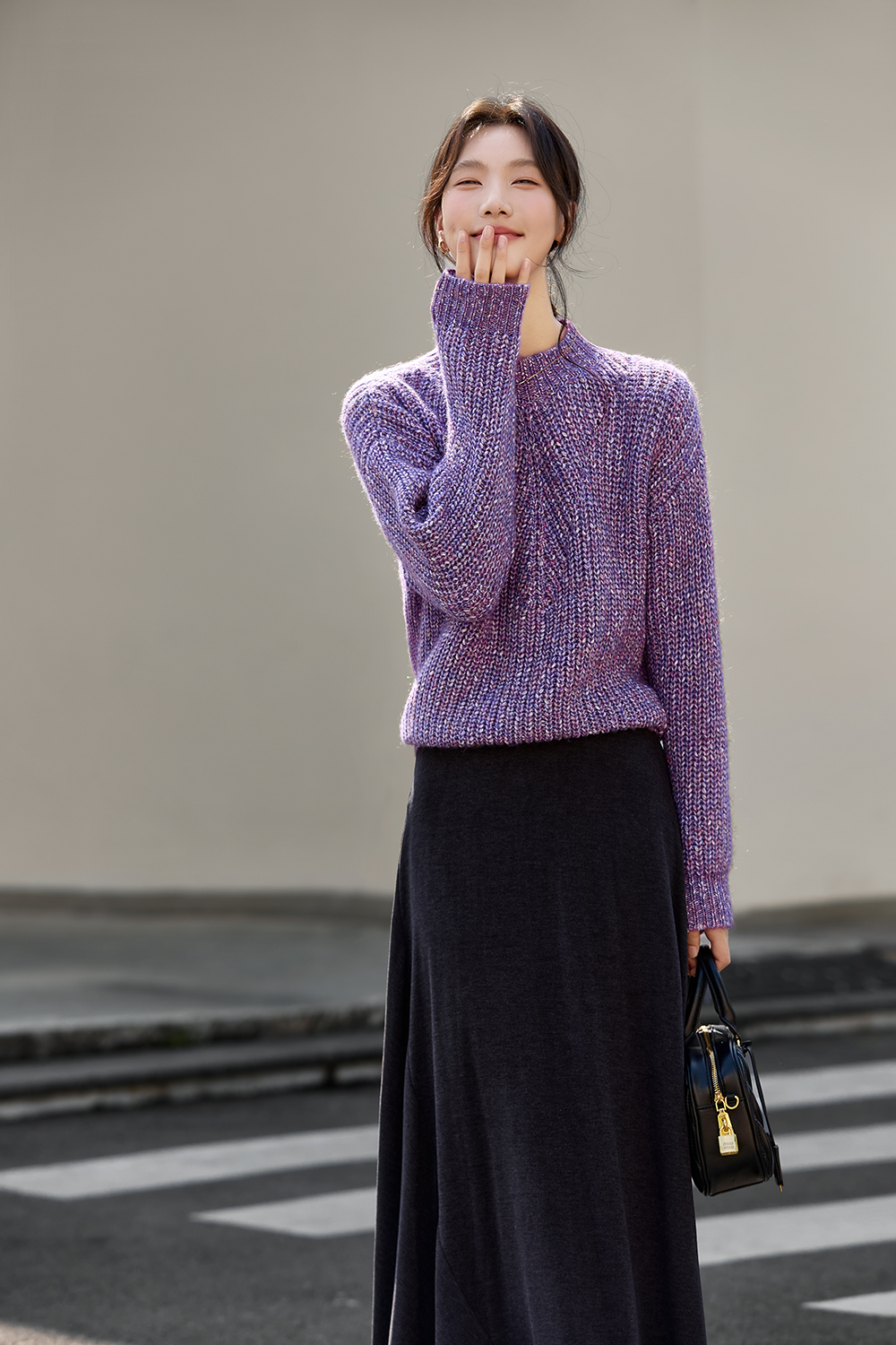 Purple French Cut-Out Crewneck Sweater