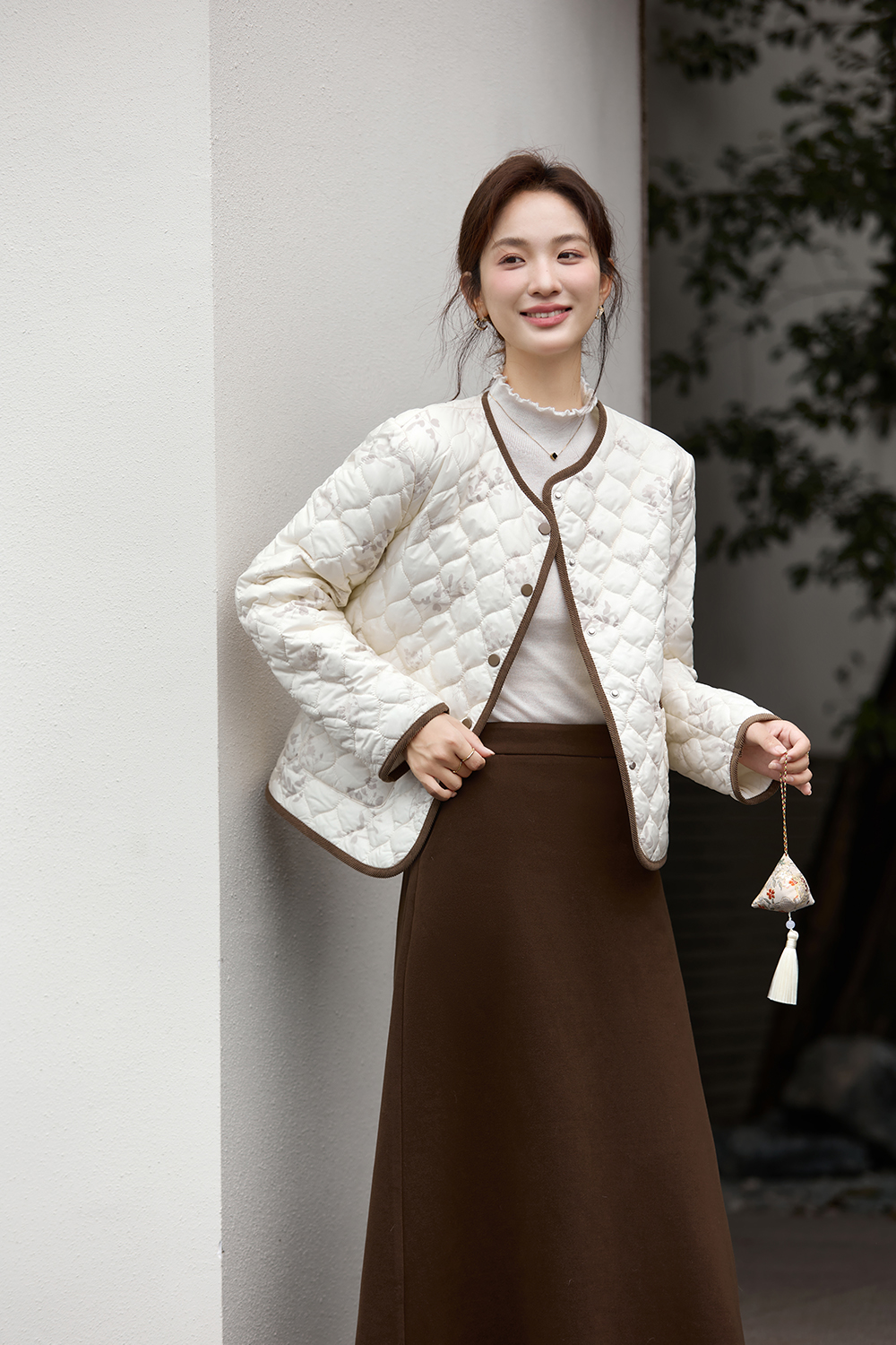 Apricot Printed Short Cotton Padded Jacket