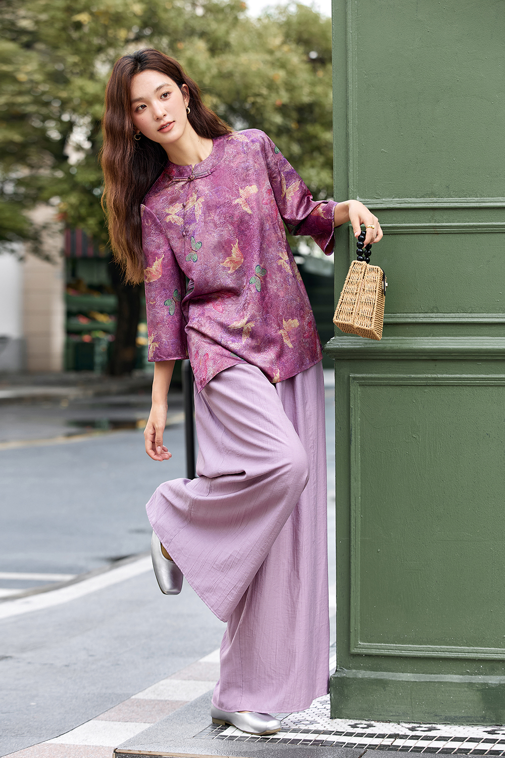 Purple new Chinese style jacket and trousers suit-VIMLYSTORE