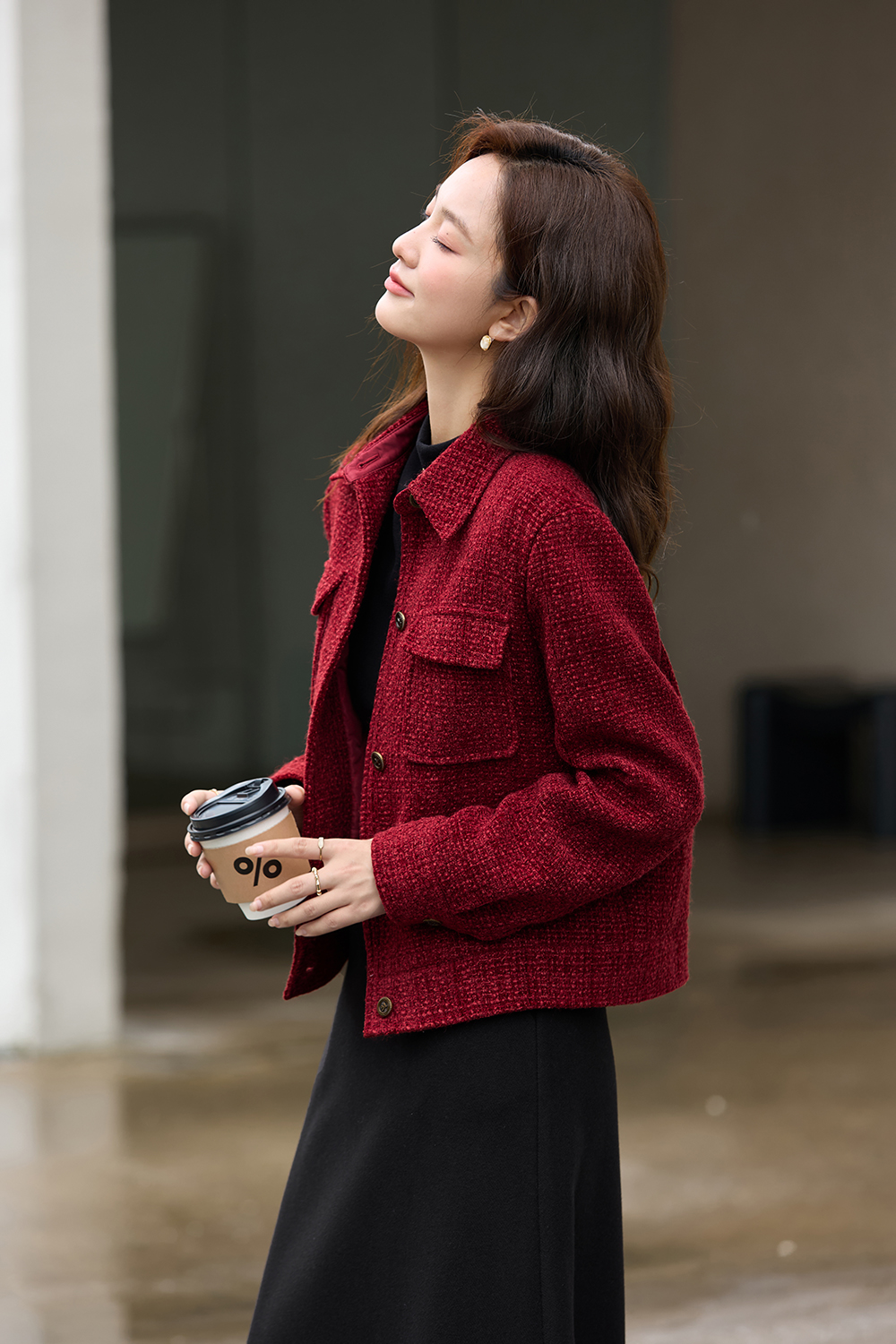 Red Lapel Short Wool Blend Jacket