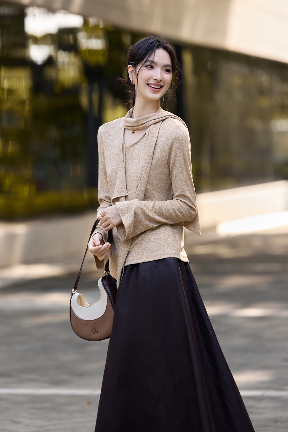 Asymmetric Ruffled Streamer Long-Sleeve T-Shirt